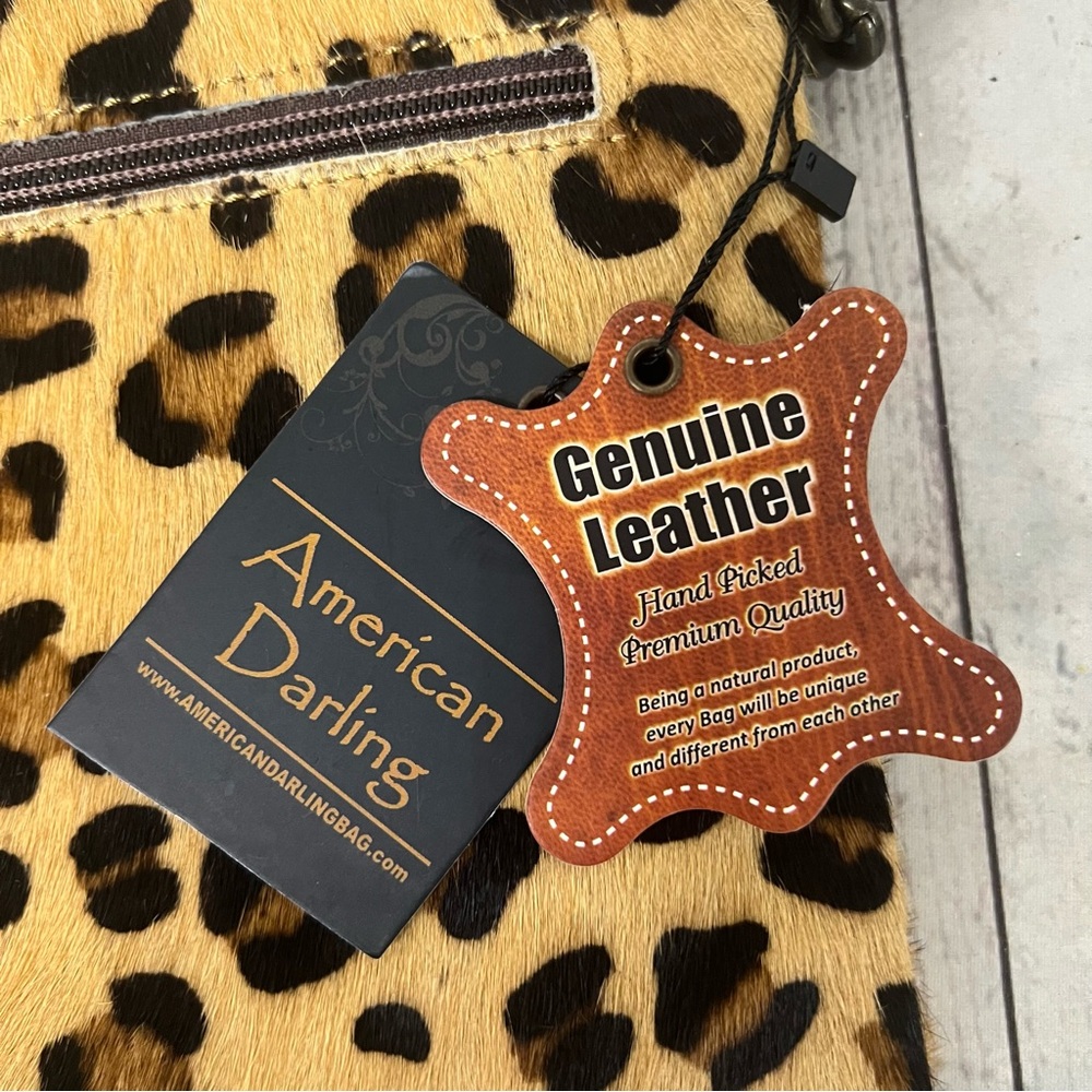 American Darling Hair on Cowhide Leather Convertible Crossbody Wristlet Leopard - Picture 3 of 16